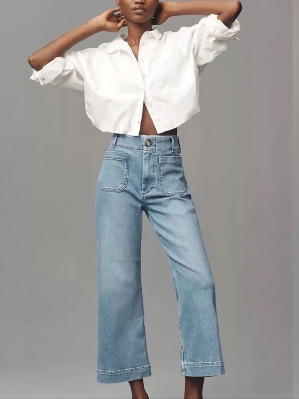Anthropologie Pilcro The Skipper Cropped Wide Leg Jeans in Light Wash